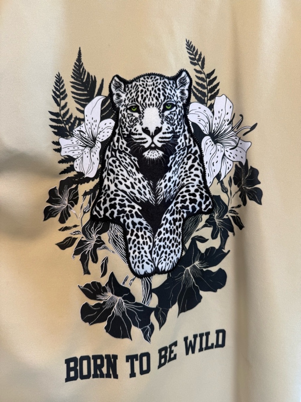 Born To Be Wild Leopard Youth LG Jersey - Cream with Black & White Print